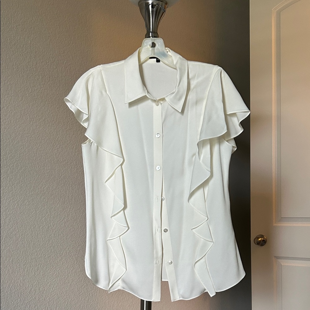 Theory Ivory Ruffle Sleeve Blouse
